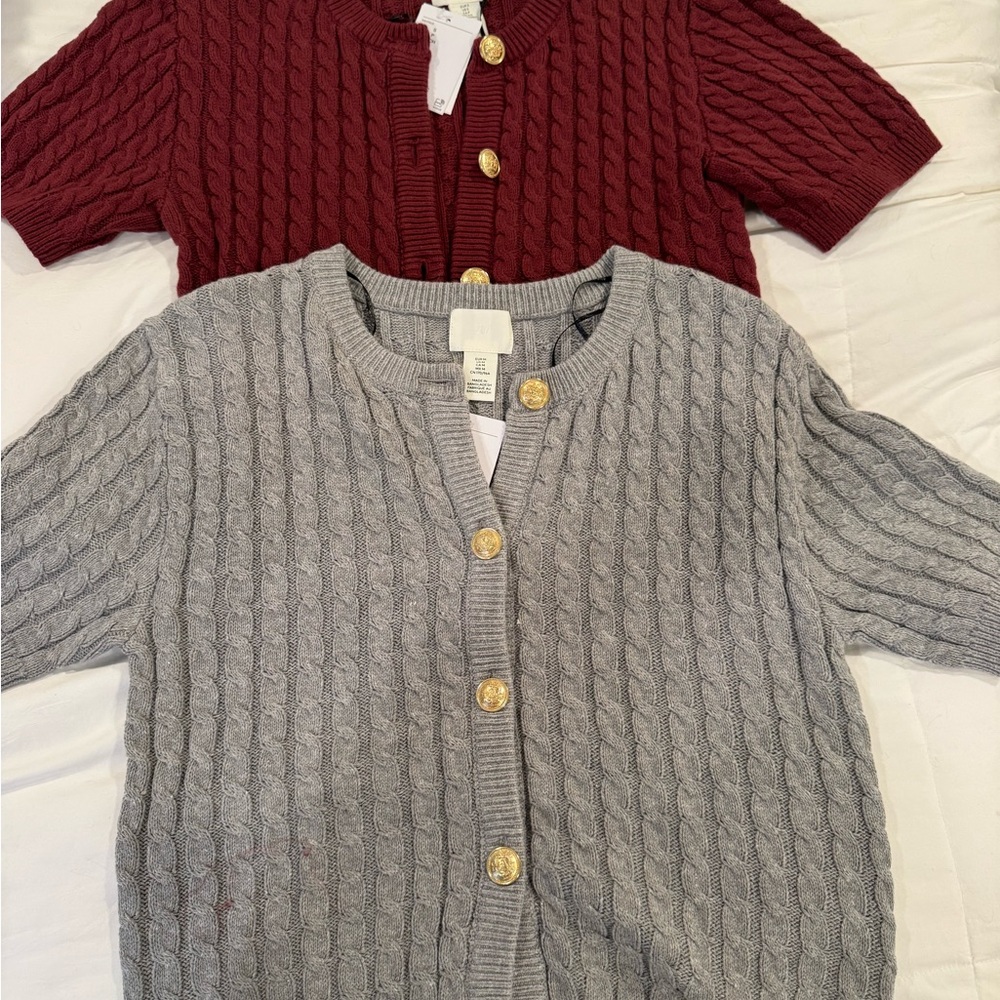H&M Gray and Red Cable Knit Cardigan Duo